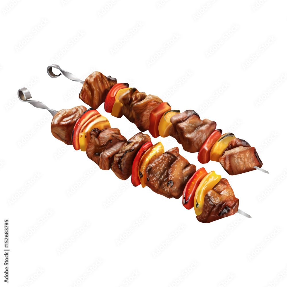 Vector realistic illustration of fried barbecue meat. Stock Vector .