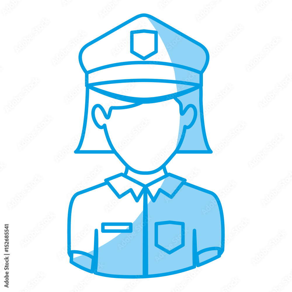 blue silhouette with half body of faceless policewoman vector illustration