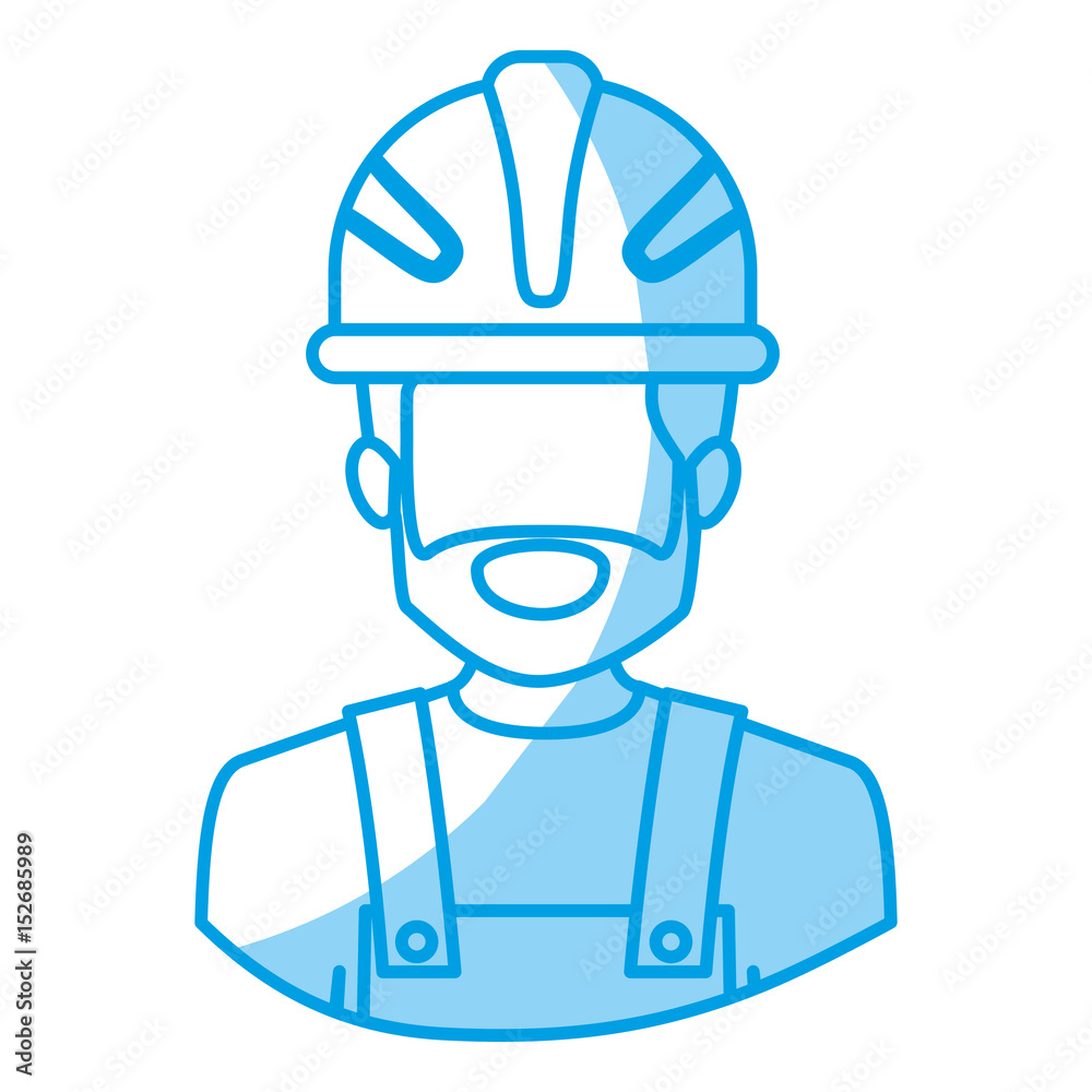 blue silhouette with half body of faceless bearded male worker with helmet vector illustration blue silhouette with half body of faceless bearded male worker with helmet vector illustration