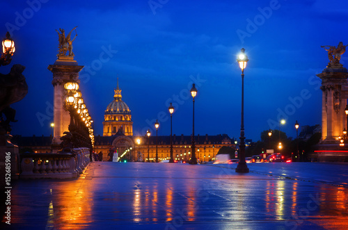Alexandre III Bridge at night, Paris, France, retro toned