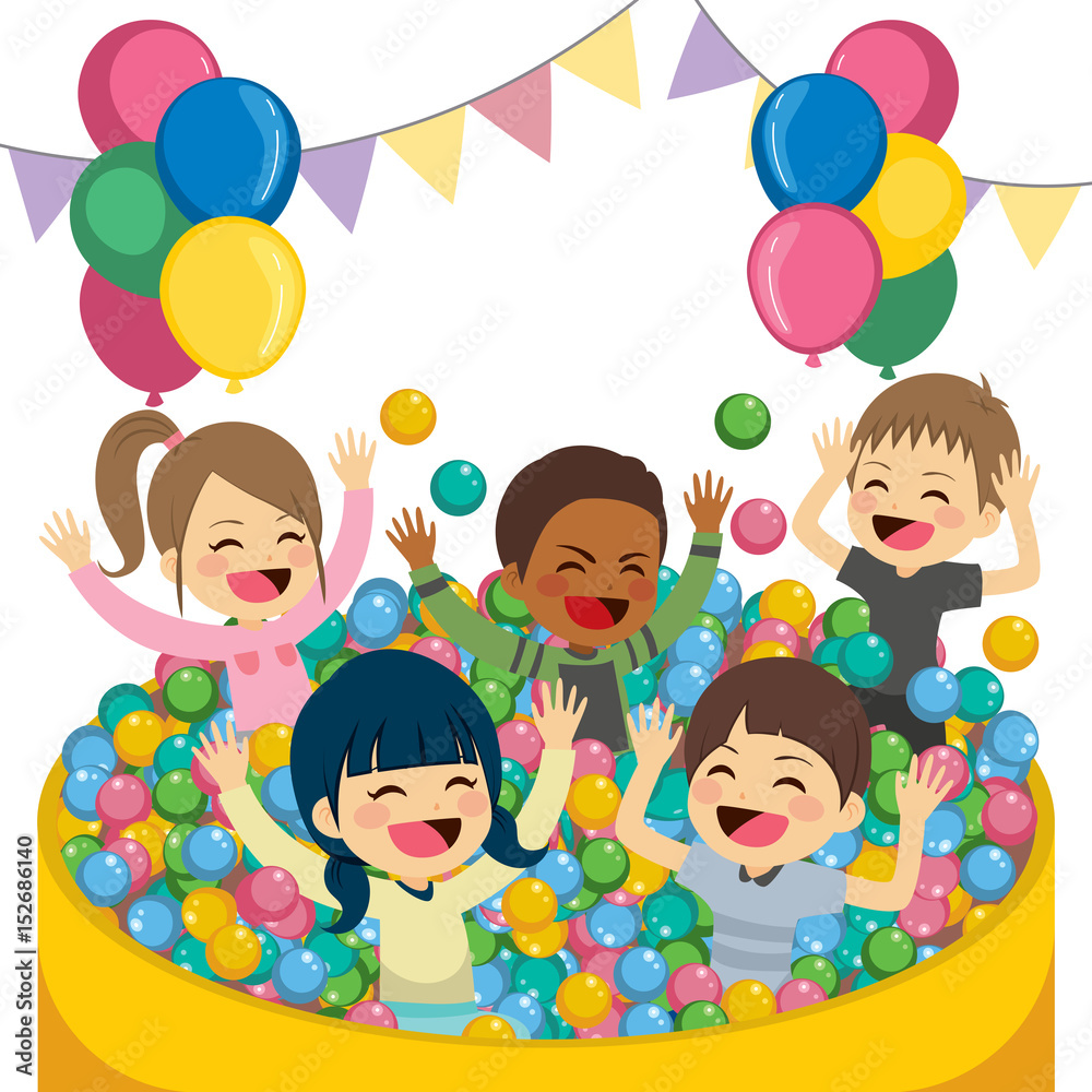 Cute little children playing on balls pool having fun together Cute little children playing on balls pool having fun together
