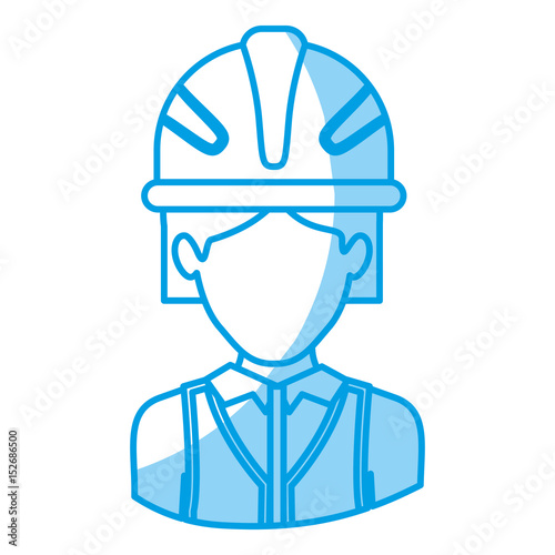 blue silhouette with half body of faceless female architect with helmet vector illustration