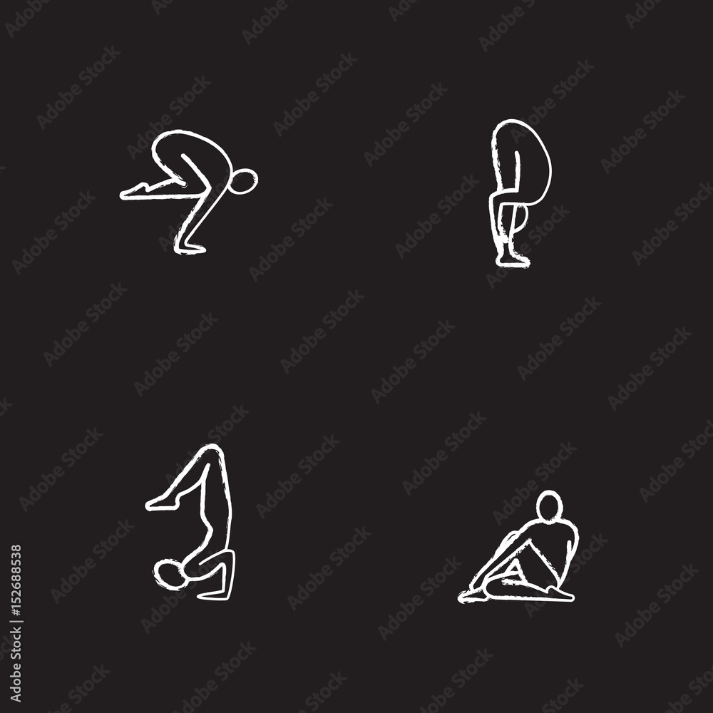 Yoga asanas chalk icons set Yoga asanas chalk icons set