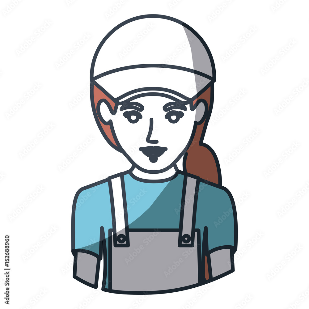 color silhouette and thick contour of half body of delivery woman vector illustration