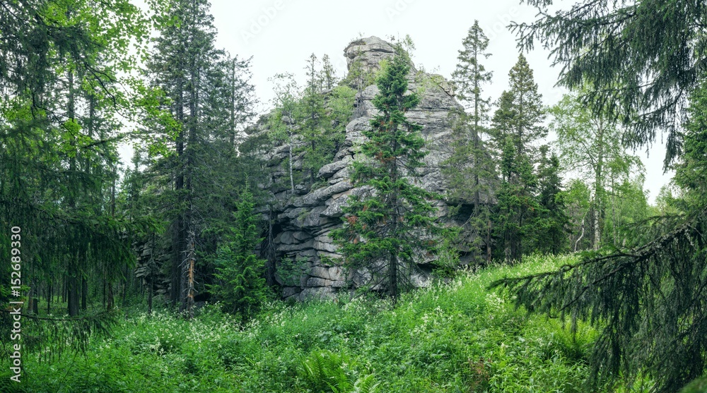 Paths between forests and mountains of the Southern Urals. Summer in the mountains. View from the mountains. The nature of the Southern Urals.