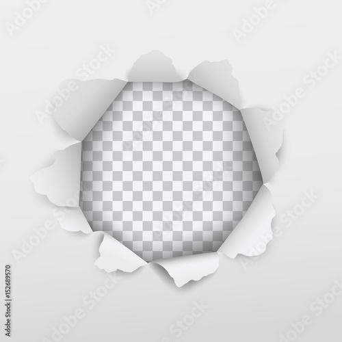 Vector realistic torn hole in the paper with transparent background
