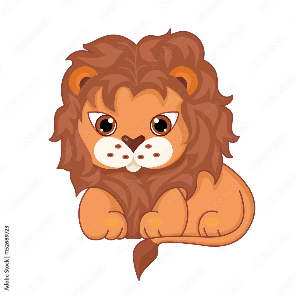 Cute cartoon lion in kawaii style. Isolated on white background. Cute cartoon lion in kawaii style. Isolated on white background.