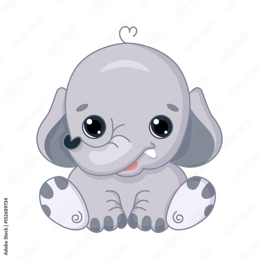Cute cartoon elephant in kawaii style. Isolated on white background. Cute cartoon elephant in kawaii style. Isolated on white background.