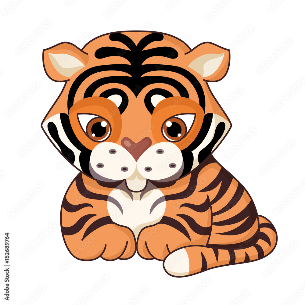 Cute cartoon tiger in kawaii style. Isolated on white background. Cute cartoon tiger in kawaii style. Isolated on white background.