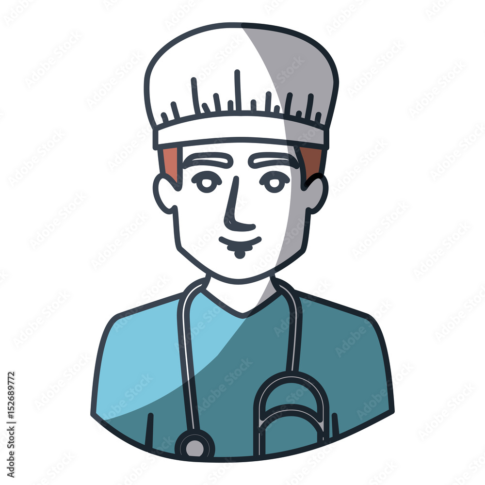 color silhouette and thick contour of half body of male nurse vector illustration