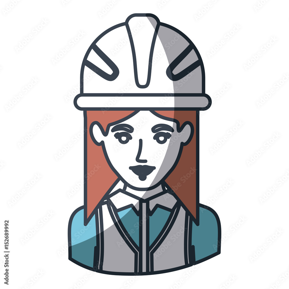 color silhouette and thick contour of half body of female architect with helmet vector illustration color silhouette and thick contour of half body of female architect with helmet vector illustration