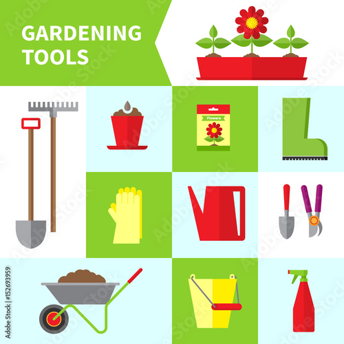 Gardening. Garden tools. Flat style, vector illustration.