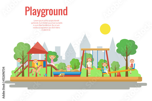 Children's playground vector illustration. activity, playing.