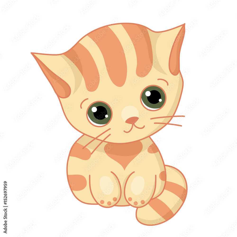 Cute cartoon cat in kawaii style. Isolated on white background. Stock  Vector | Adobe Stock