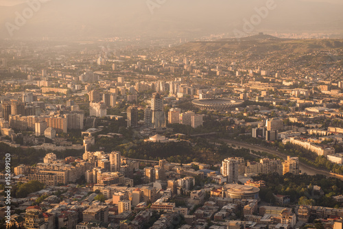 Cityscape of modern Tbilisi on a sunset