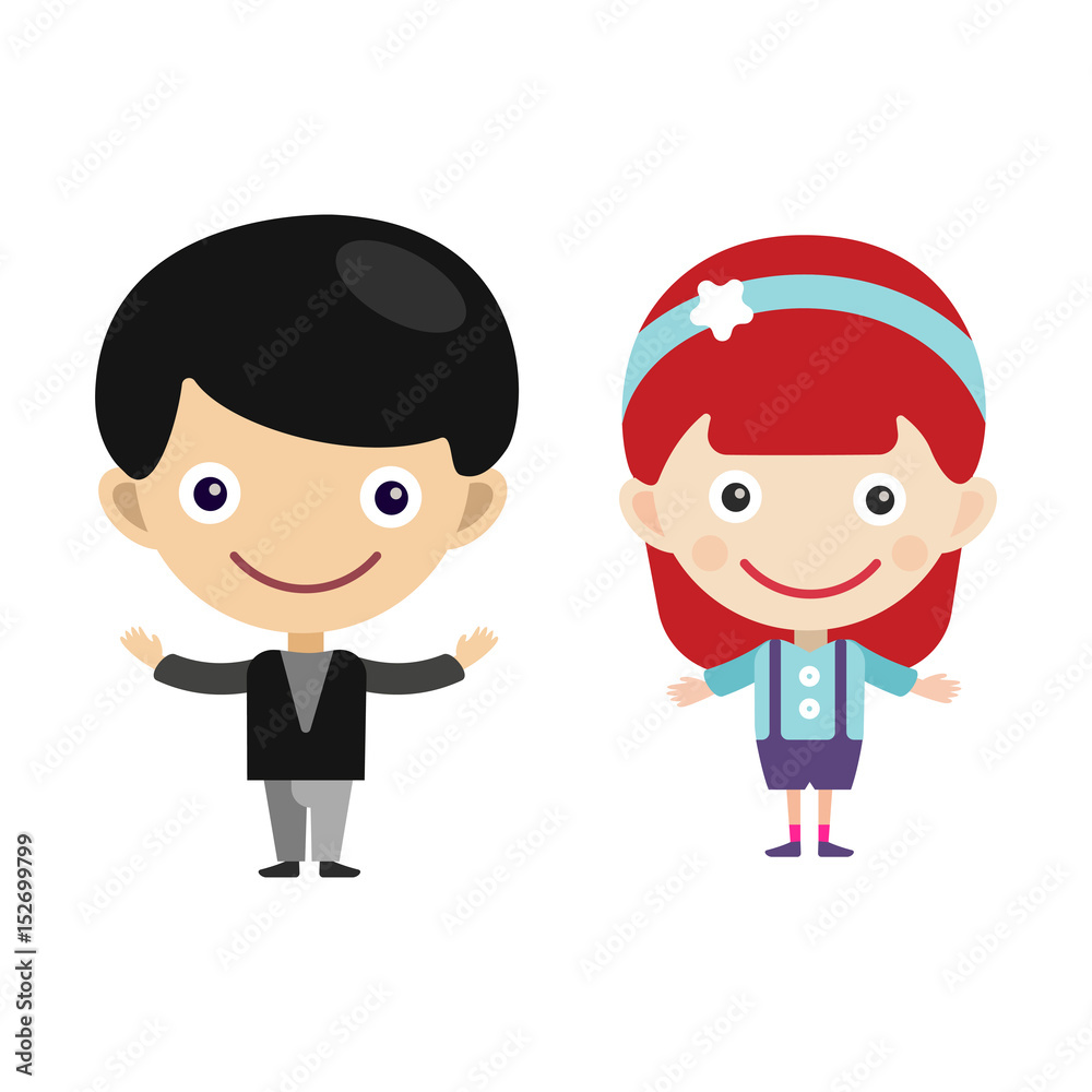 Girl portrait fun happy boy young expression cute teenager cartoon character little kid vector illustration. Girl portrait fun happy boy young expression cute teenager cartoon character little kid vector illustration.
