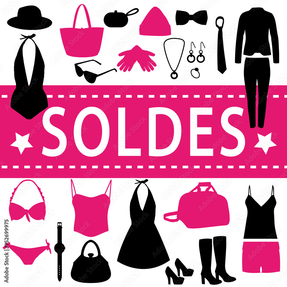 Vecteur Stock Soldes ! Design fashion avec vêtements actuels en promotion.  Thème rose et noir. | Adobe Stock