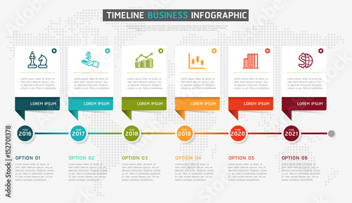 Vector infographics timeline design template with 3D paper label, integrated circles background. Timeline infographic design vector and marketing icons. photo
