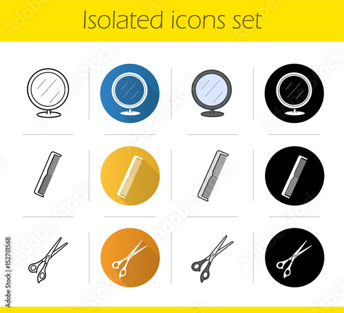 Barbershop accessories icons set