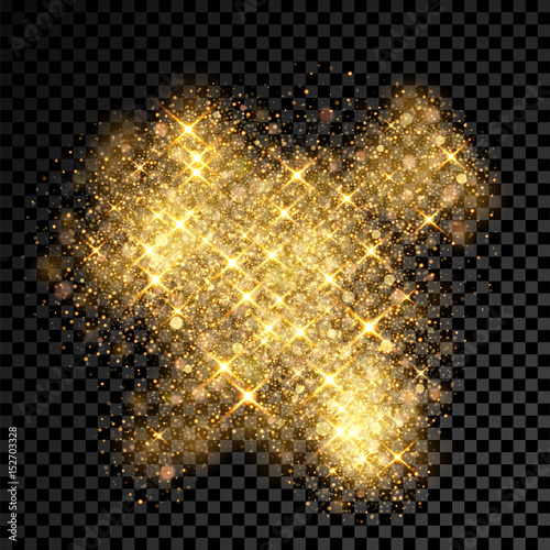 Gold glitter spray effect of sparkling particles on vector transparent background