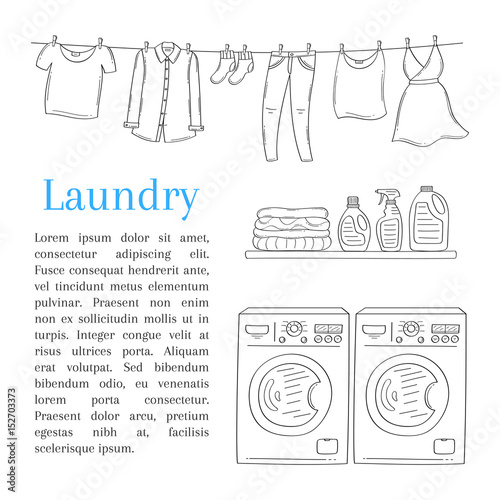 Laundry room vector illustration, hand drawn sketch style.