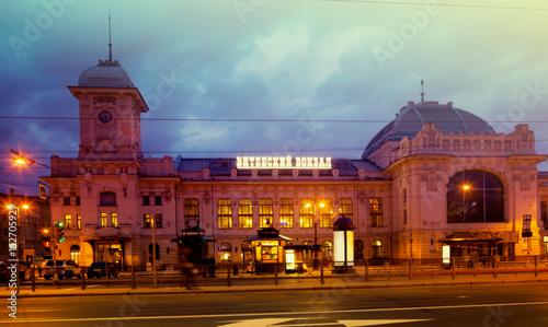 Vitebsky railway station at summer night, St. Petersburg photo