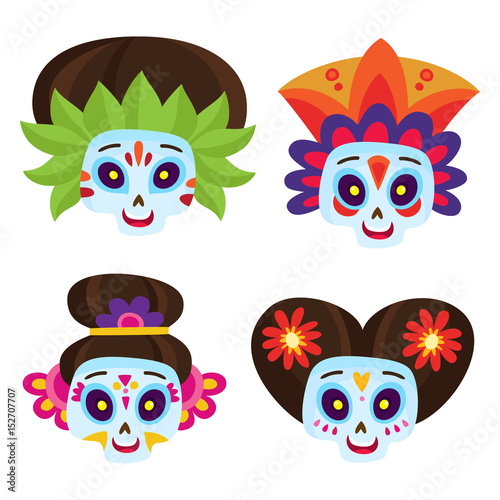 Vector set with colorful skulls for day of the dead