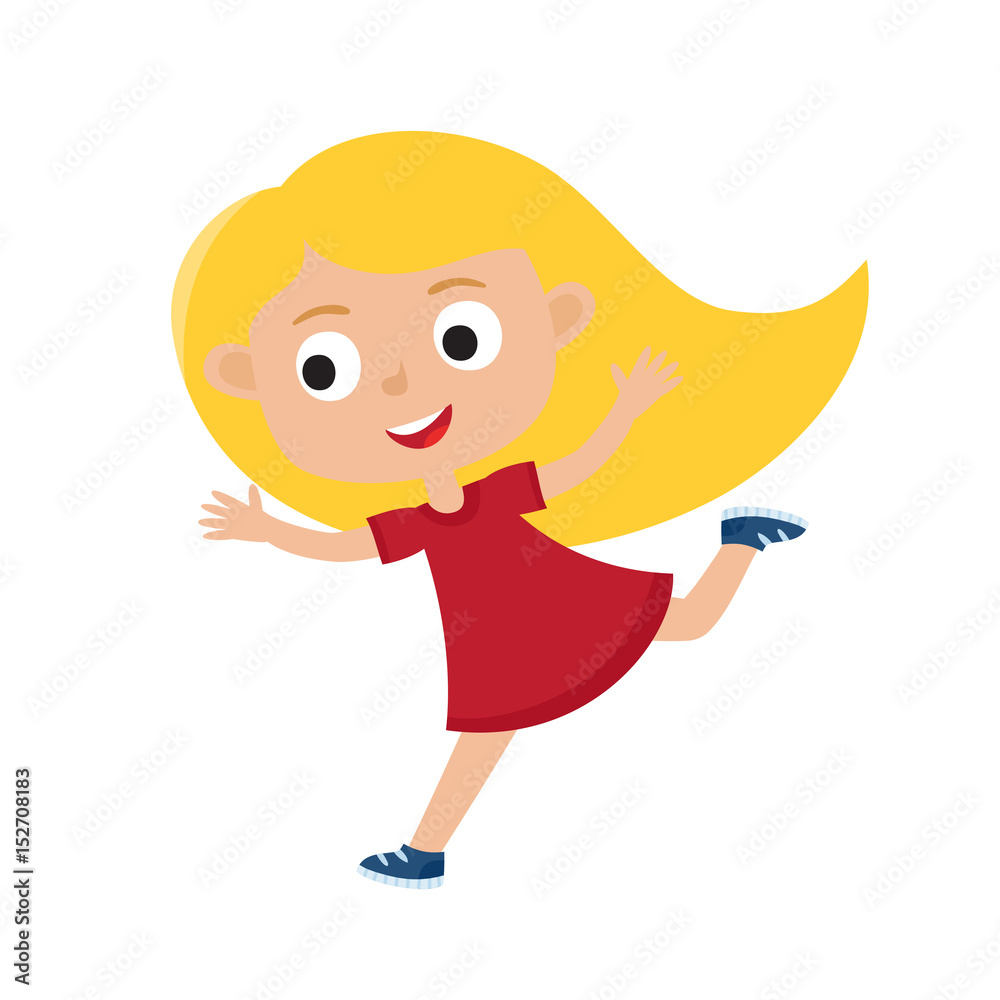 Color vector illustration of running girl isolated on white background