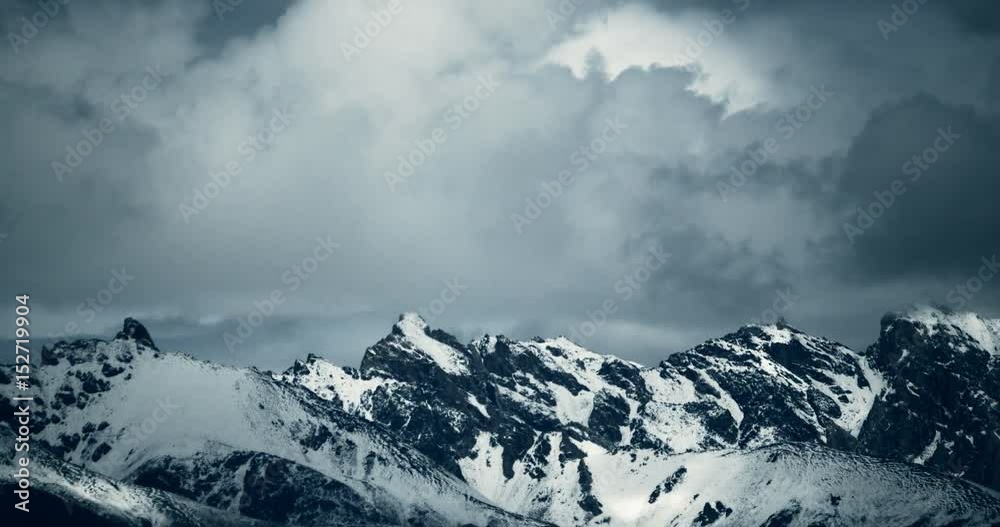 4k time lapse of clouds mass rolling over Tibet snow-Covered mountains,Danggula(Tanggula) Mountains in xizang Plateau,roof of the World.	