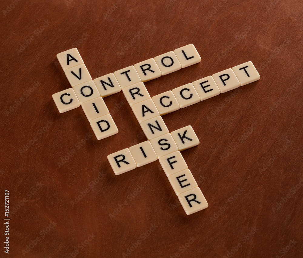 Crossword puzzle with words Avoid, Control, Transfer, Accept. Risk