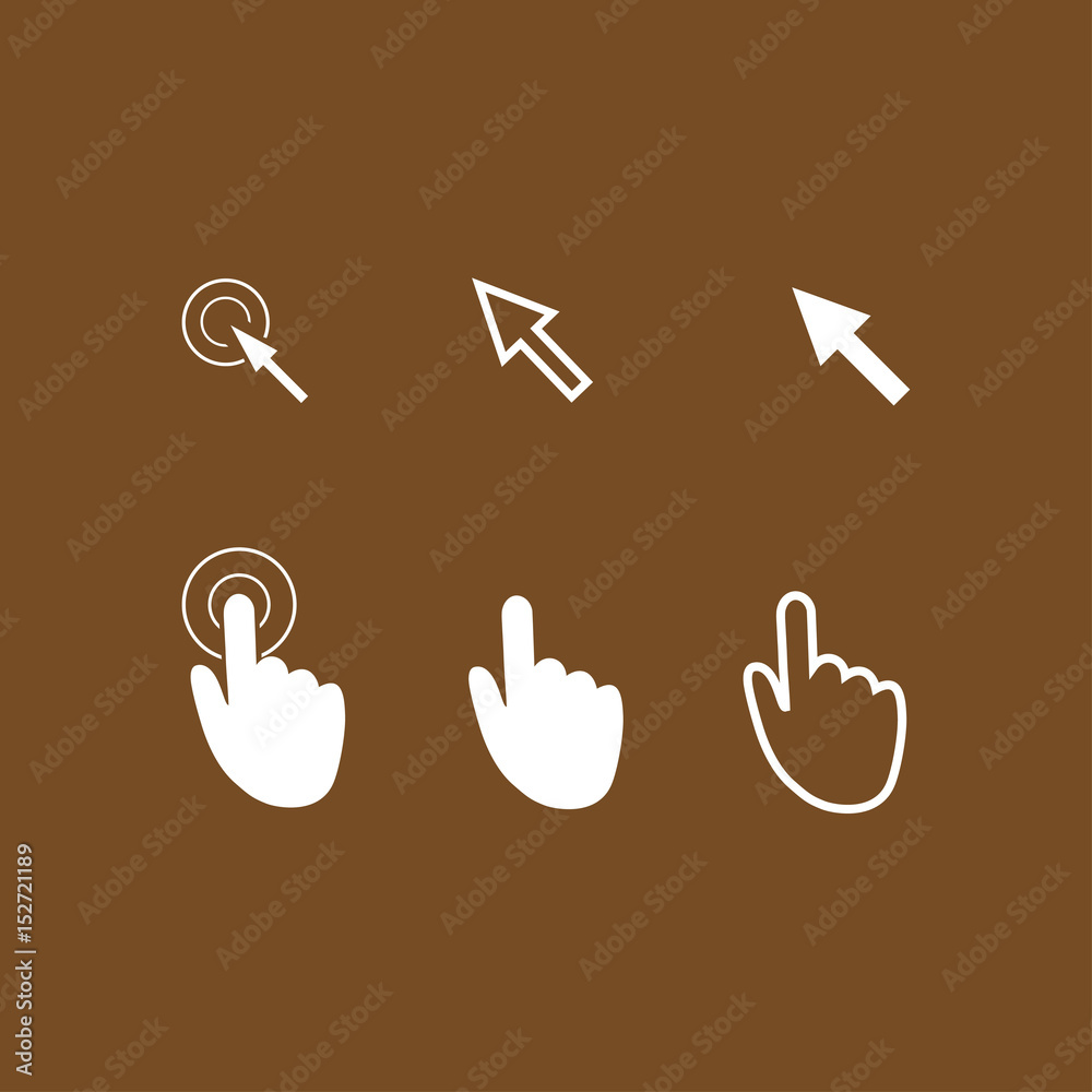 Obraz premium Cursor pointer icons. Click press and touch actions. Flat style.