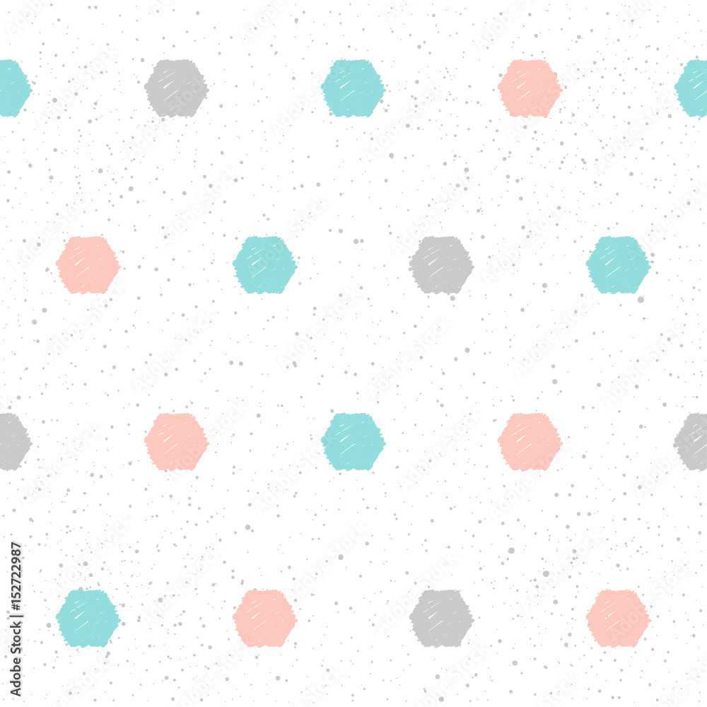 Doodle hexagon seamless pattern background.