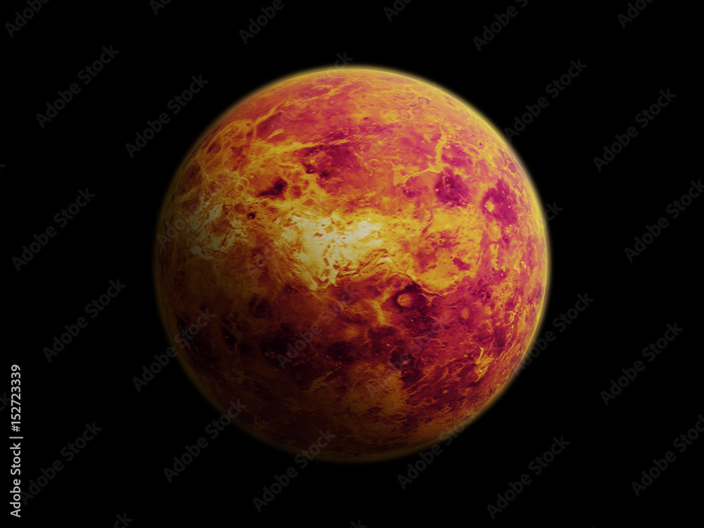 Fototapeta premium planet Venus isolated on black background, focus on the planet's surface 