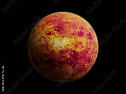planet Venus isolated on black background, focus on the planet's surface 