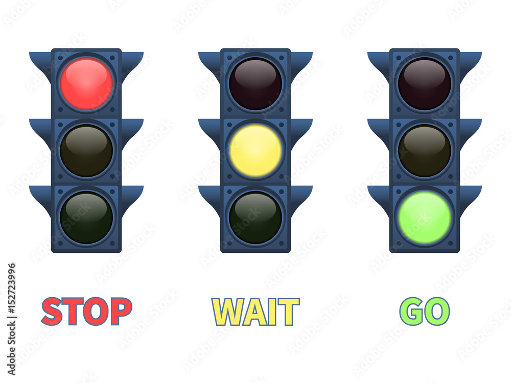 Vector illustration of a multicolored signal traffic light. Isolated