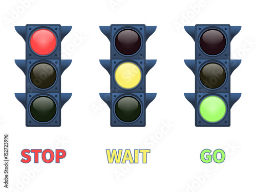 Vector illustration of a multi-colored signal traffic light. Isolated on white background. The meaning of the sign is to go, wait, stop. Indication of the color of the traffic light.