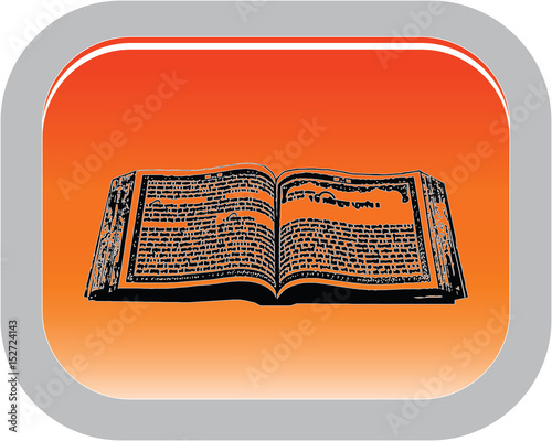 The symbol of the Sikhism Holy book Guru Granth Sahib, button, vector