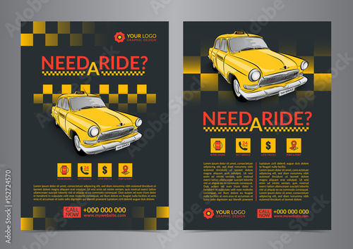 Taxi pickup service design layout templates. A4 call taxi concept flyer. Vector illustration.
