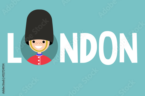 Canvas Print London conceptual illustrated sign: smiling beefeater wearing uniform
