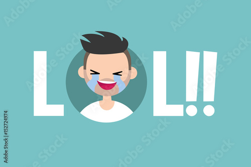 LOL conceptual illustrated sign. laughing out loud boy /  editable vector flat illustration