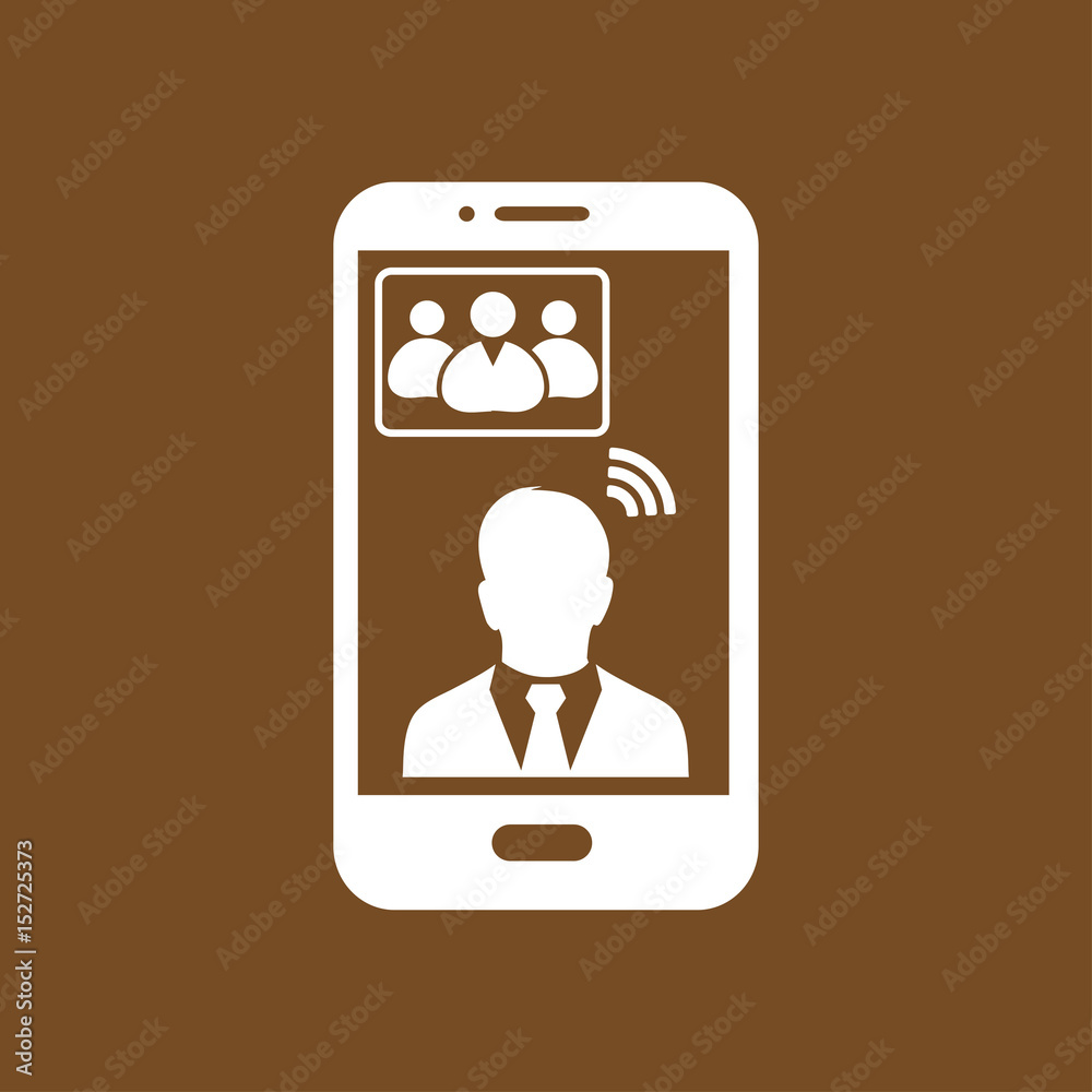 Online conference smart phone icon. Voice and video conferencing via smartphones and tablets. Online conference smart phone icon. Voice and video conferencing via smartphones and tablets.