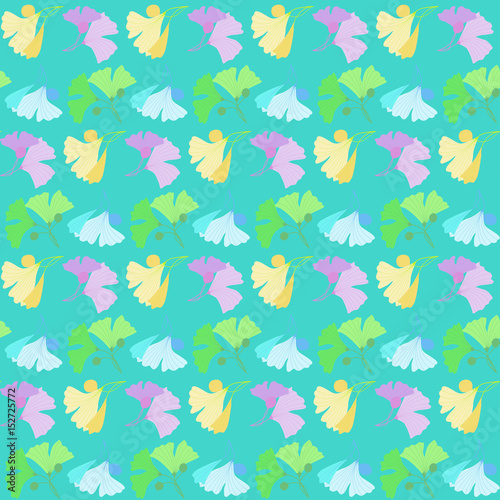 Seamless pattern with flowers on green