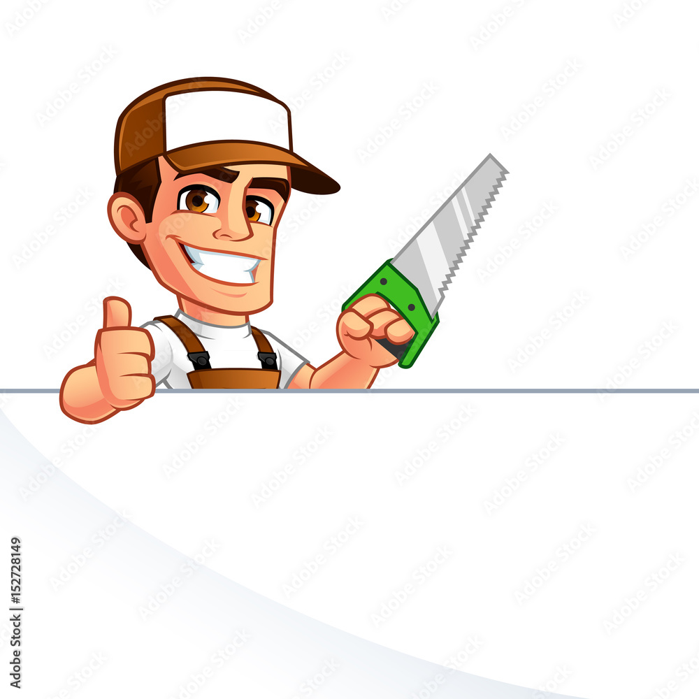 Friendly carpenter, he is dressed in work clothes Friendly carpenter, he is dressed in work clothes
