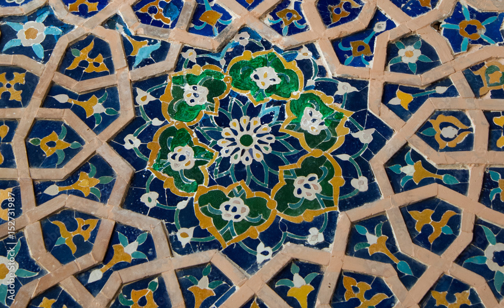 asian old ceramic mosaic. elements of oriental ornament on ceramic tiles