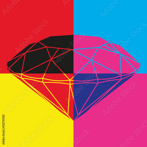 Diamond on color background. Pop art image.