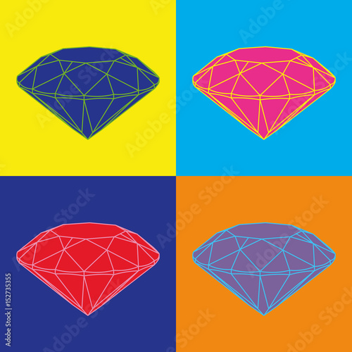Four colored diamonds on color background. Pop art image.
