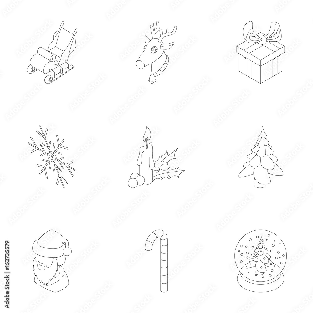 December holiday icons set, outline style