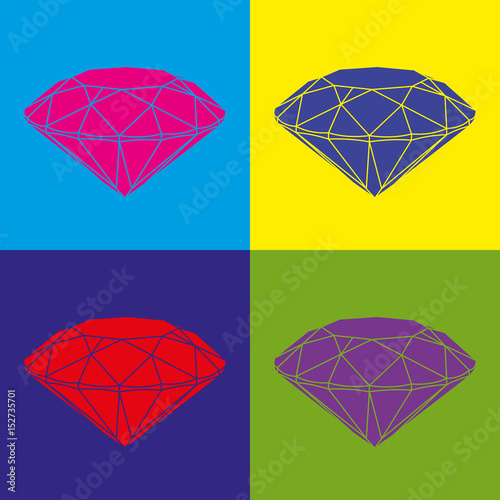 Four colored diamonds on color background. Pop art image.