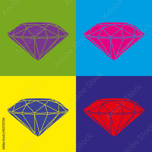 Four colored diamonds on color background. Pop art image.