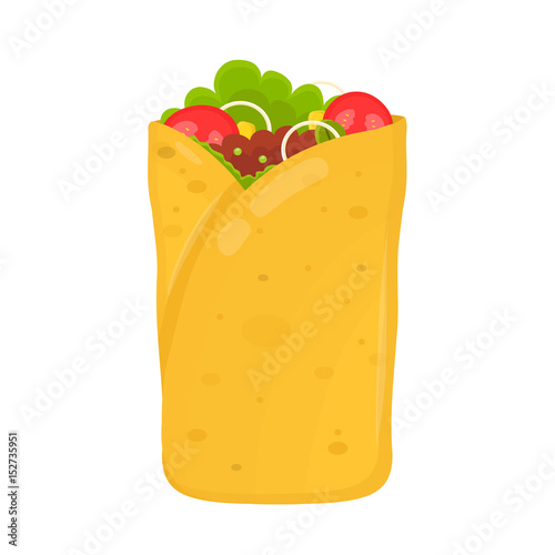 fast food concept. burrito flat vector illustration isolated on white background icon. burrito ingredient, original recipe, mexican food photo
